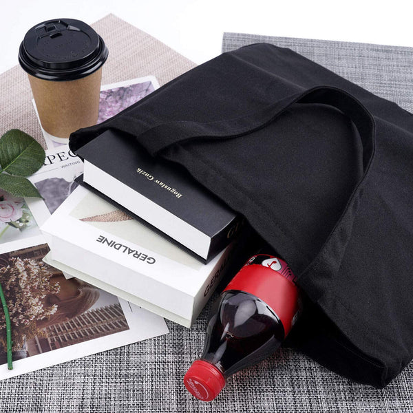 Black Plain Canvas Tote Bag With Base Large Capacity Handbag Casual Shoulder Bag