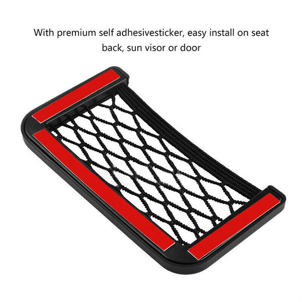 2Pcs Car Net Storage Holder Adhesive Pocket Auto For Phone Sunglasses Black Mesh - Lets Party