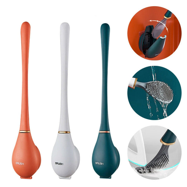 Silicone Water Drop Toilet Brush And Holder Set Wall-Mounted Cleaning Brush Tool - Lets Party