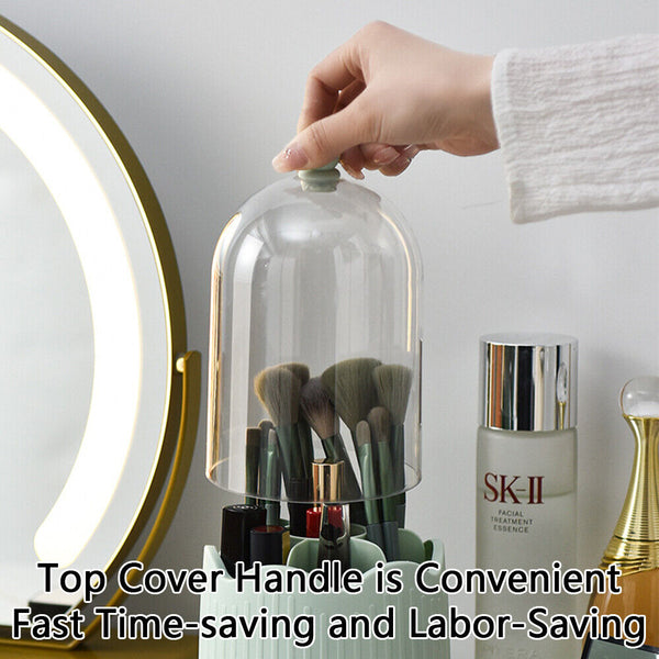 360° Rotating Makeup Brush Holder With Lid Dustproof Organizer Storage Case Box