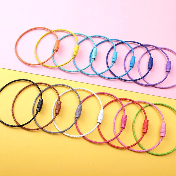 24PCS Stainless Steel Wire Rope Keychain Key Ring Cable For Outdoor Hiking Sport