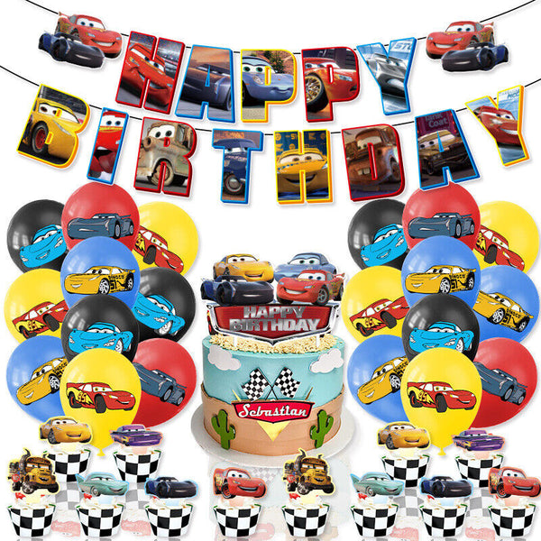 Cars Theme Party Supplies Set – Kids Birthday Banner, Balloons & Tableware Kit