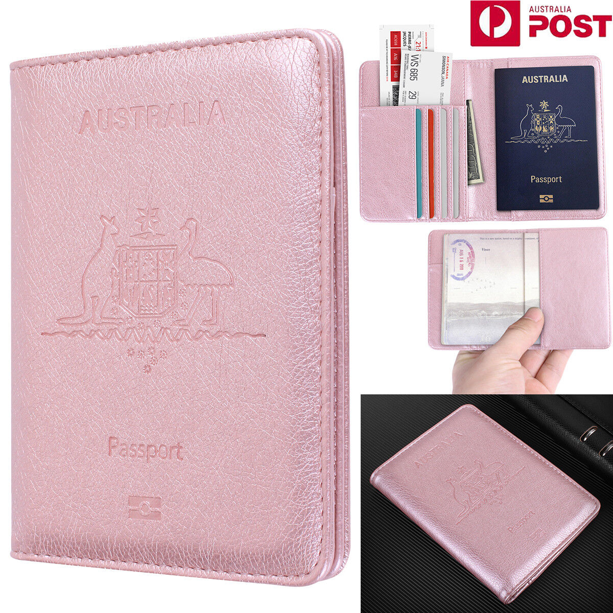 Rose Pink Leather RFID Blocking Passport Travel Wallet Holder ID Cards Cover Case - Lets Party