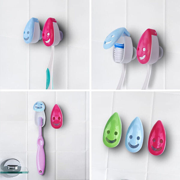 4PCS Toothbrush Cover Rack Holder Gripping Smile Face Suction Stand Mount Wall