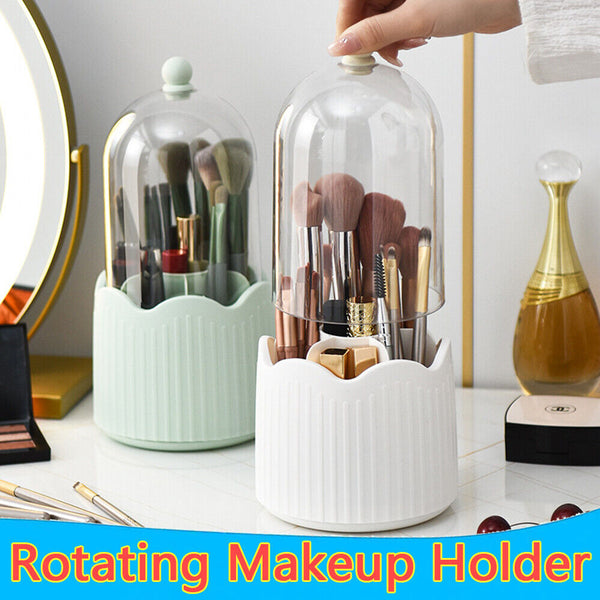 360° Rotating Makeup Brush Holder With Lid Dustproof Organizer Storage Case Box