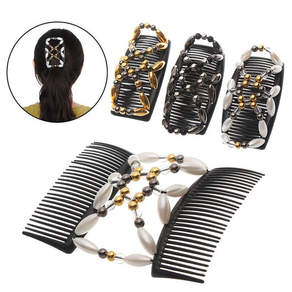 Beaded Stretchy Easy Magic Hair Comb Elastic Double Hair Clip Hair Accessories