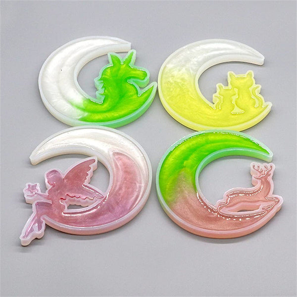 2PCS Christmas Deer Moon Cat Silicone Resin Casting Mold Jewelry Epoxy Moulds AU