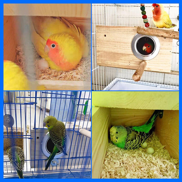Birds Nest Breeding Box Parakeet Budgie Cockatiel Cage Nesting Window Wooden