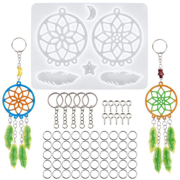 Silicone Dream Catcher Resin Epoxy Mold Feather Keychain Mould DIY Craft 66PCS