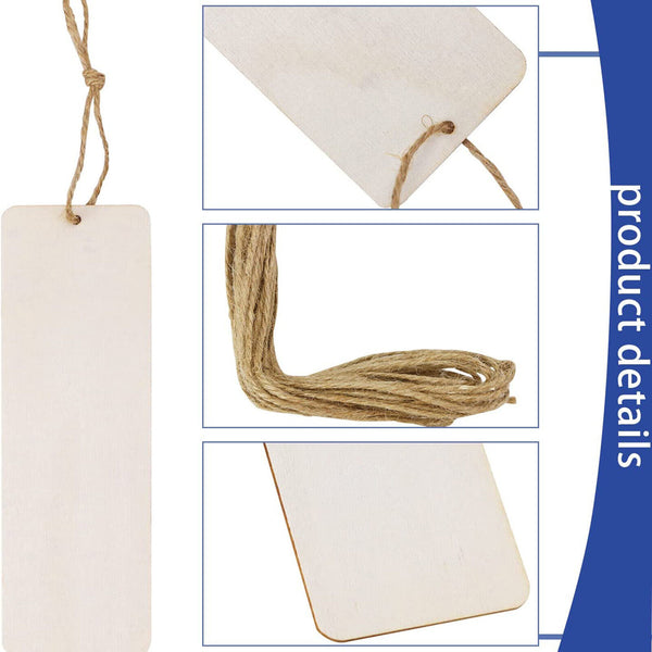 20X Wood Blank Bookmarks DIY Wooden Craft Bookmark Unfinished Wood Hanging Tags