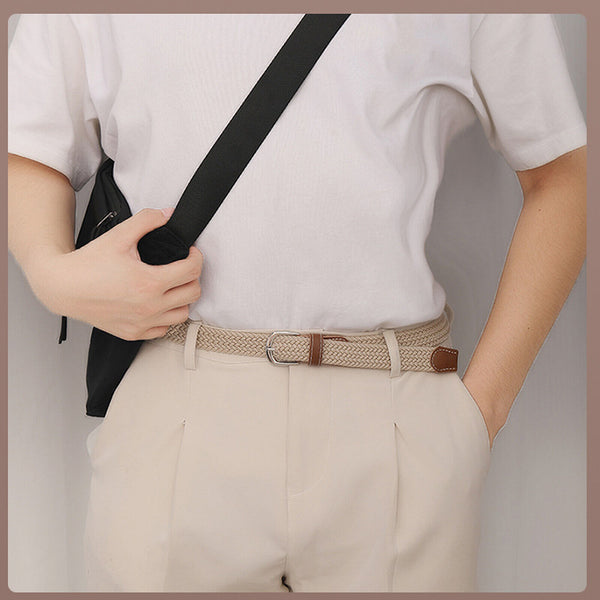 Men's Stretch Braided Woven Waist Straps Elastic Waistband Canvas Buckle Belt