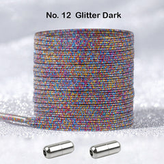 No Tie Glitter Dark Locked Elastic Shoelace Shoe Lace Lazy Laces Sneakers Sports Kids Adults