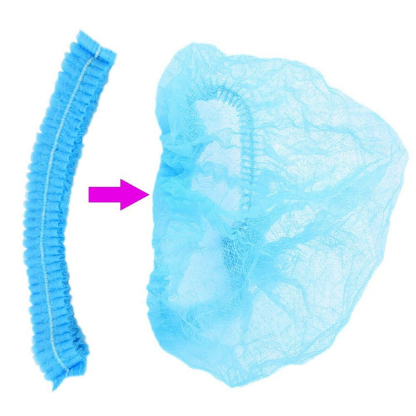 100x Blue Disposable Hair Net Cap Non Woven Anti Dust Stretch Elastic Work Hat Cover - Lets Party