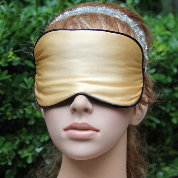 Golden 100% Pure Silk Sleeping Eye Mask Sleep Soft Blindfold Lights Out Travel Relax - Lets Party