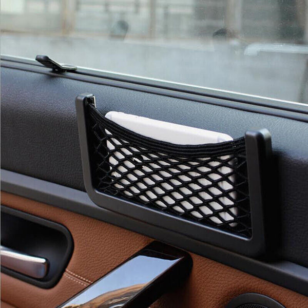 2Pcs Car Net Storage Holder Adhesive Pocket Auto For Phone Sunglasses Black Mesh - Lets Party
