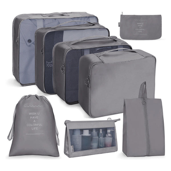 8PCS Storage Bag Travel Packing Cubes Pouches Luggage Organiser Clothes Suitcase