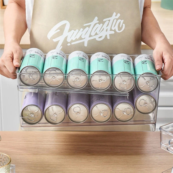 2 Tiers Stackable Beverage Holder Can Organizer Rack For Refrigerator Kitchen AU