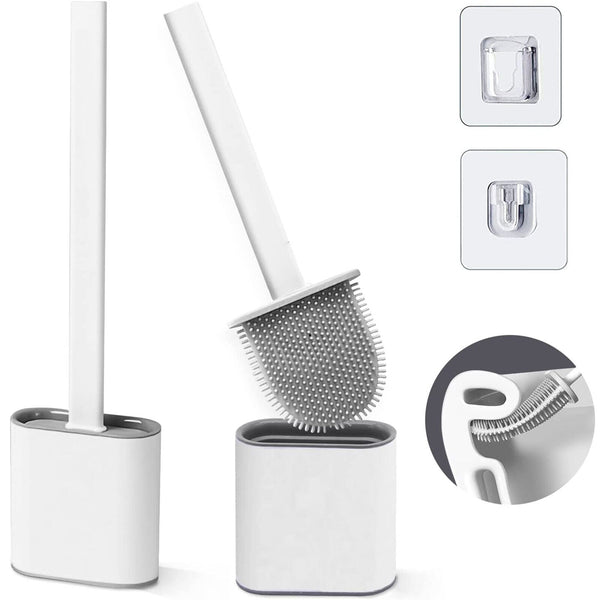 Bathroom Silicone Bristles Toilet Brush Holder Cleaning Brush Set New/ Soap Dish - Lets Party