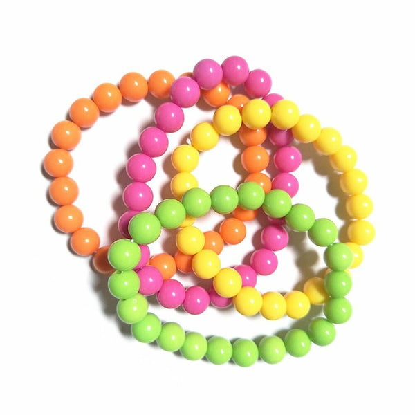 70s/80s Theme Neon Plastic Beads Long Necklace Bracelets Costume Hot Disco Fancy