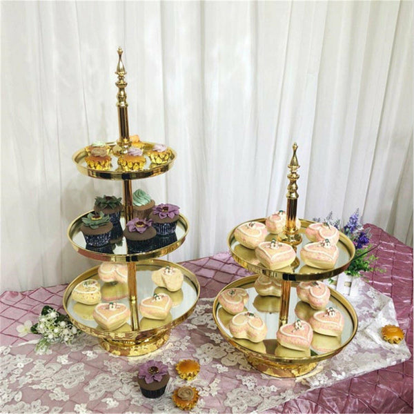 1/2/3 Tiers Mirror Top Cake Stands Rack Metal Cake Holder Wedding Party Display