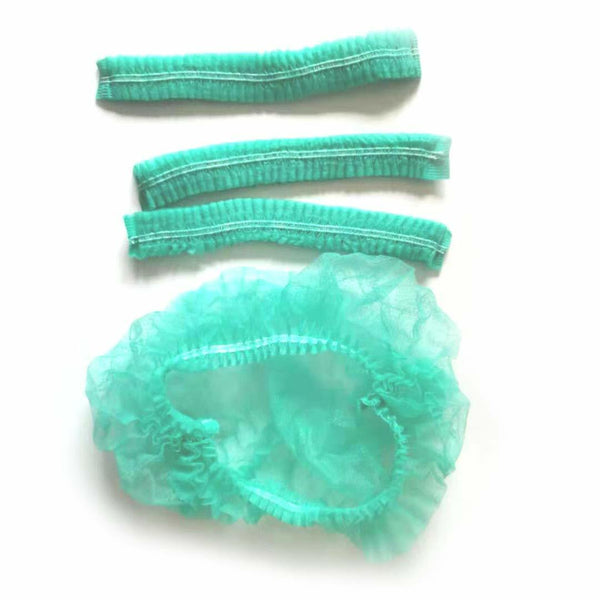 100x Green Disposable Hair Net Cap Non Woven Anti Dust Stretch Elastic Work Hat Cover - Lets Party