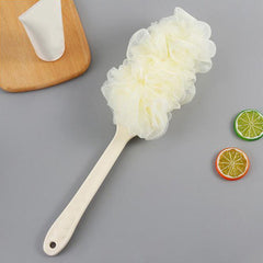 Beige Long Handle Bath Brush Soft Mesh Sponge Back Scrubber Body Puff Shower Loofah
