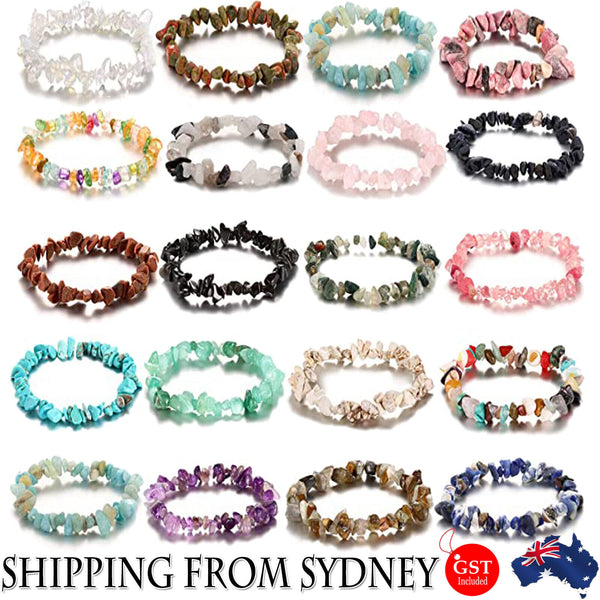 Natural Gemstone Tumbled Crystal Chip Bracelet Chakra Wicca Jewelry Rose Quartz