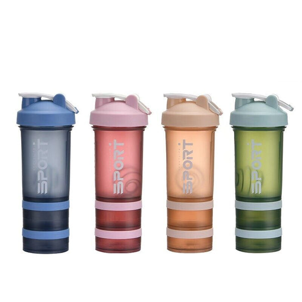 Powder Milkshake Drink Cup Sport Water bottle 500ml 3 tier Protein Shaker Pill