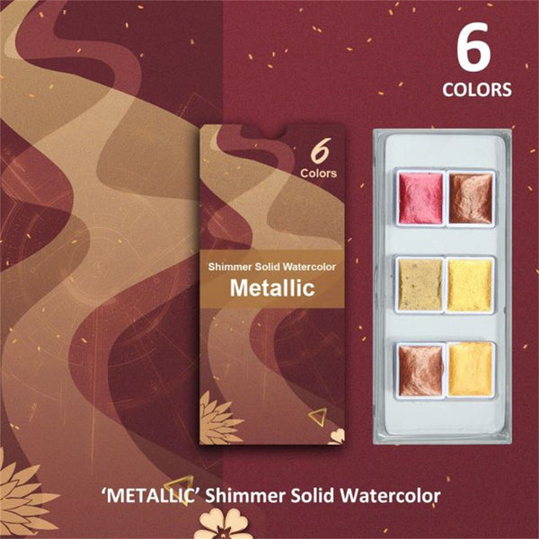 6X Handmade Metallic Solid Watercolour Paints Glitter Shimmer Painting Art Decor