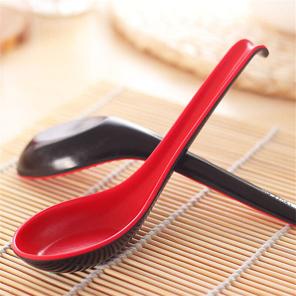 10PCS Soup Ramen Spoons Asian Chinese Japanese Utensils Long HandleHook Flatware
