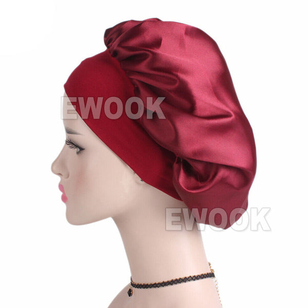 Sleeping Bonnet Hair Wrap Silk Satin Cap Women Elastic Night Soft Hat Headwear - Lets Party