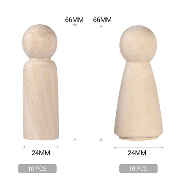20X Unfinished Wooden Peg Dolls Wooden Tiny Doll Bodies People Decor Wood Crafts