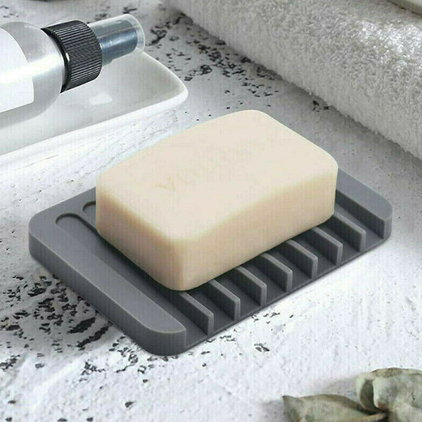 1/2 Silicone Soap Dish Storage Holder Soapbox Plate Tray Drain Box Tool Bathroom - Lets Party
