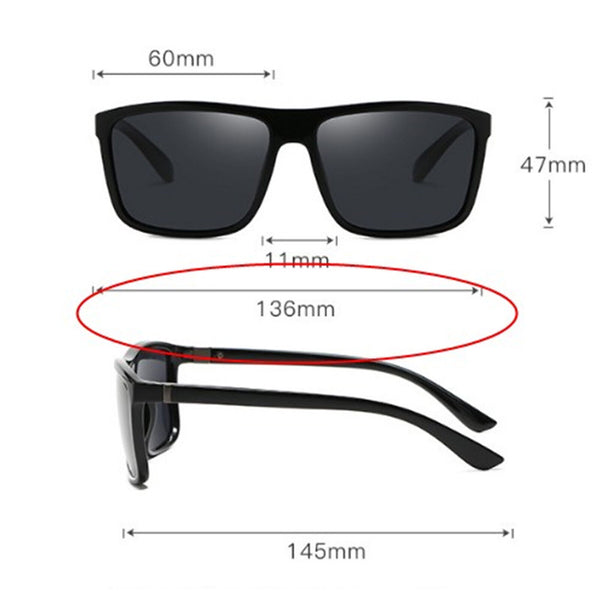 New Black Square Frame Polarized Sunglasses Driving Mens Designer Retro Eyewear