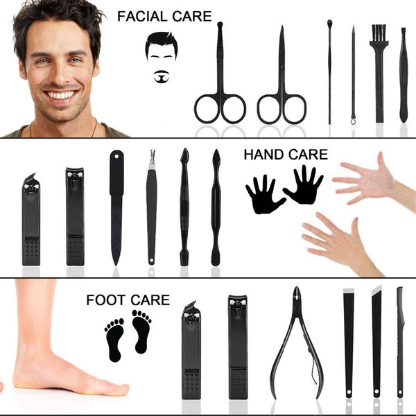 16pcs Set Manicure Pedicure Tools Nail Kit with Leather Case Gift for Men Women
