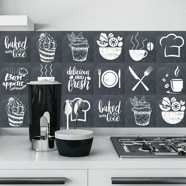24x Mosaic Wall Tile Stickers Self-adhesive Kitchen Stick on tiles 15x15CM Decor