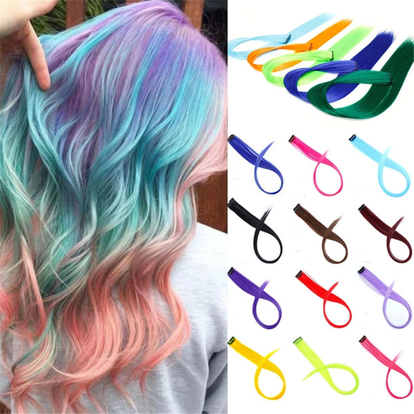 Clip On In Hair Extension Long Hair Coloured Synthetic Crochet Party Highlights