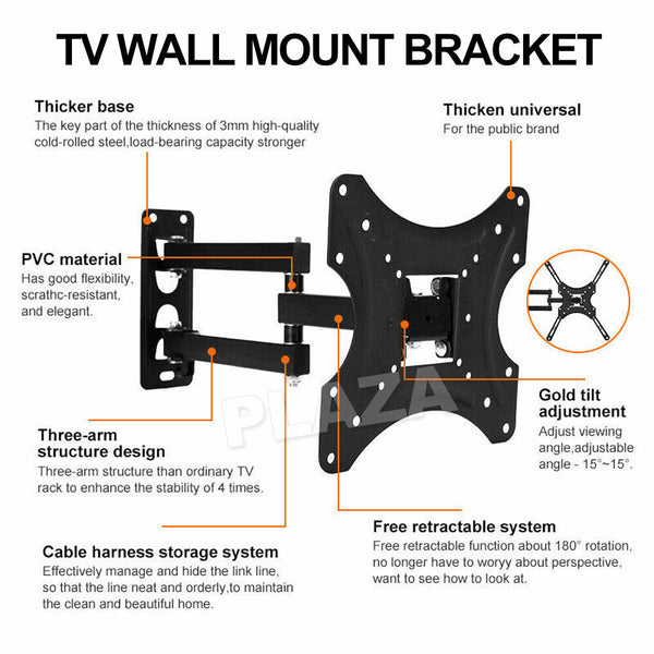Full Motion TV Wall Mount Bracket Swivel Tilt 32 37 40 42 50 52 55 Inch LED LCD - Lets Party