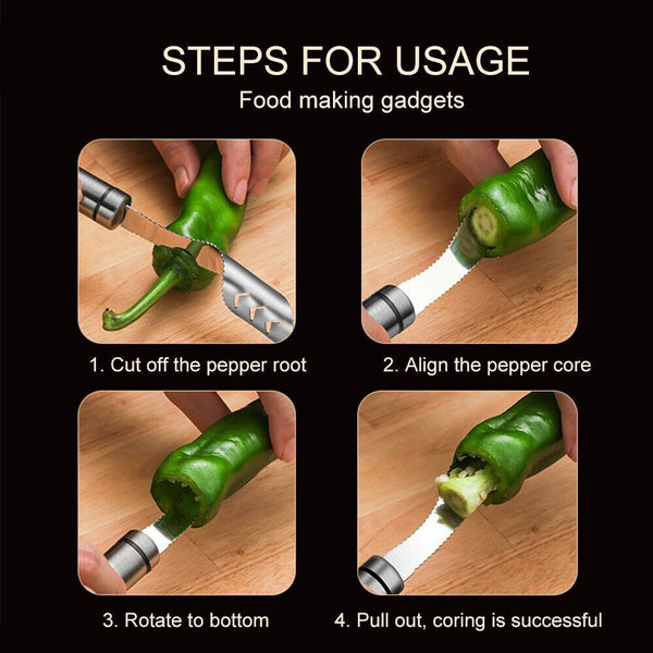 2in1 Pepper Chili Corer Jalapeno Seed Remover Twist Cutter Tool Stainless Steel