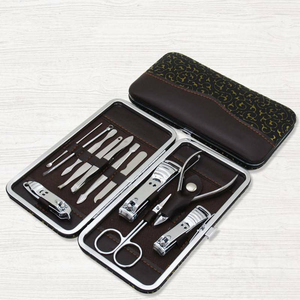 12Pcs/Set Manicure Pedicure Stainless Nail Clippers Kit Cuticle Grooming Case AU
