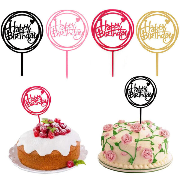 2x Happy Birthday Cake Topper Colour Printed Acrylic Party Decorations AU STOCK