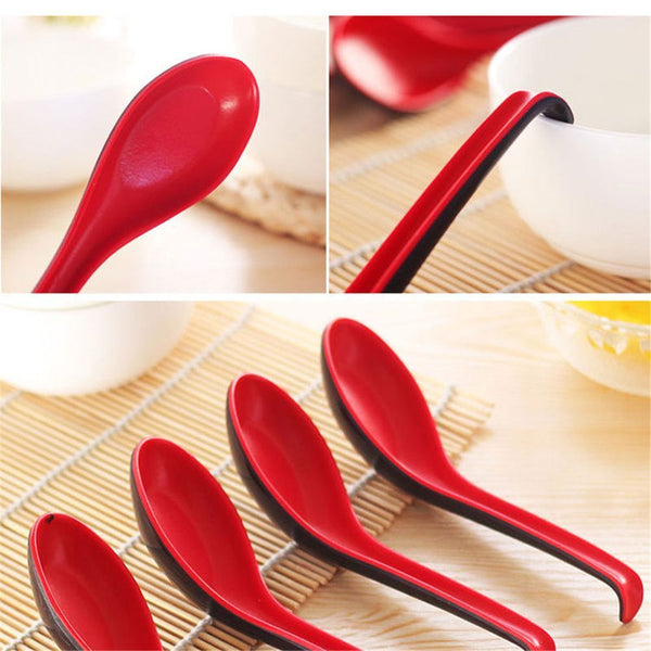 10PCS Soup Ramen Spoons Utensils Long HandleHook Flatware Asian Chinese Japanese
