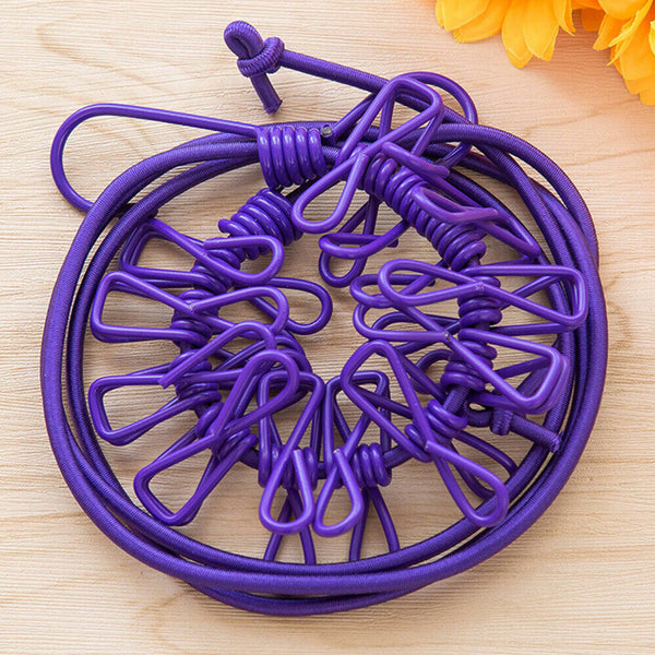 2pcs 12 Clip Camping Rope Peg Washing Clothes Line Travel clothesline Portable