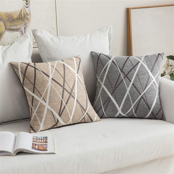 Chenille Cushion Cover Geometric Geo Striped Throw Soft Pillow Case Home 45x45cm