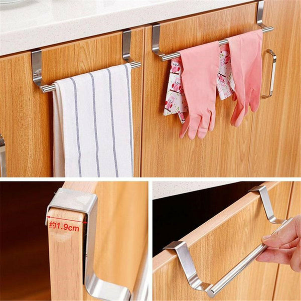 Over Door Tea Towel Holder Rack Kitchen Bathroom Rail Cupboard Hanger Bar Hook A