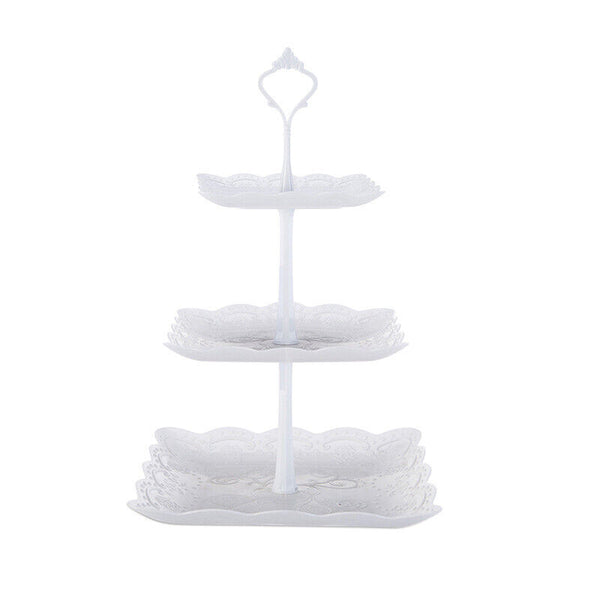 3 Tier Cake Stand Cupcake Holder Set White Plastic Dessert Display Wedding Party