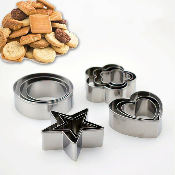 12pcs Stainless Steel Cookie Biscuit DIY Mold Star Heart Cutter Baking Mould AU