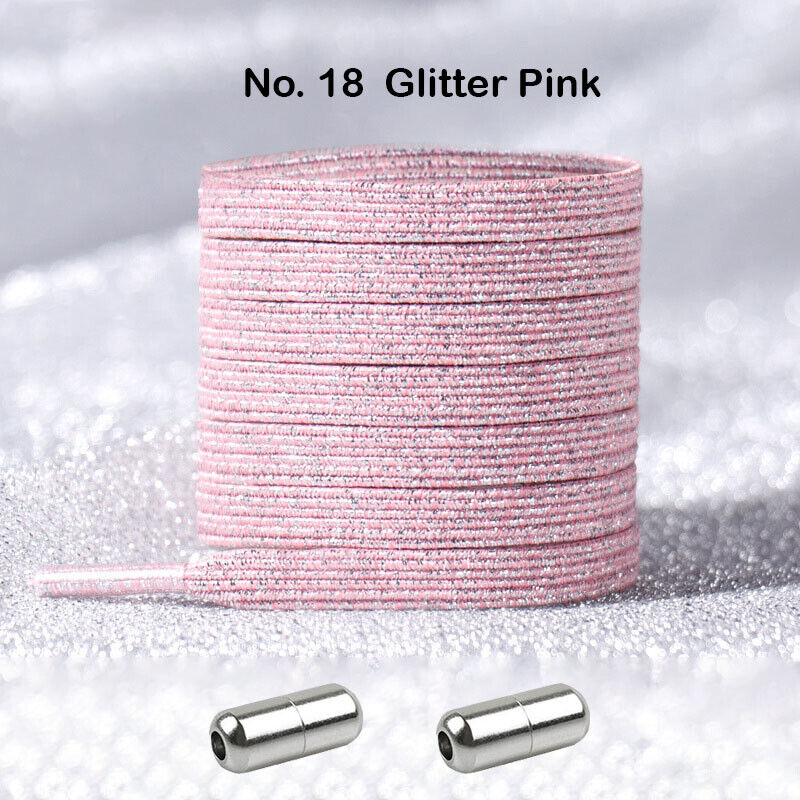 No Tie Glitter Pink Locked Elastic Shoelace Shoe Lace Lazy Laces Sneakers Sports Kids Adults - Lets Party