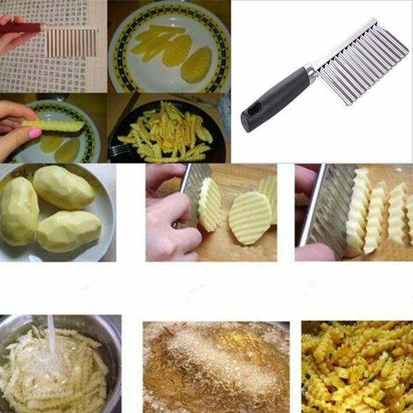 Potato Crinkle Cutter Dough Wavy Slicer Steel Kitchen Vegetable Chip Blade Knife