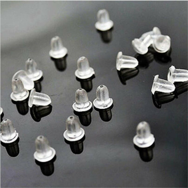 100x Clear Plastic Flat Earrings Studs & Backings - Transparent Invisible Blank